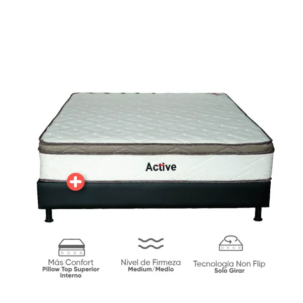 Combo Colchón Active resortado 140 x 190 cm  + Somier negro 140 x 190 cm